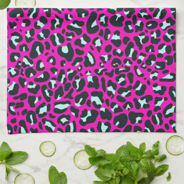 Modern Pink Cheetah Leopard Animal Print Tea Towel (Folded)