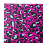 Modern Pink Cheetah Leopard Animal Print Tile<br><div class="desc">Always trendy hot pink solid colour. Wild safari and jungle animal print. Modern chic fine small cheetah,  leopard skin animal print in white and pastel mint and pink colour. Small cheetah leopard animal print.</div>