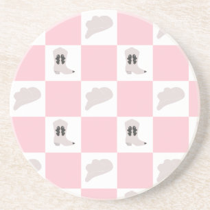 Modern Pink Chequered Cowgirl Rodeo Pattern Coaster