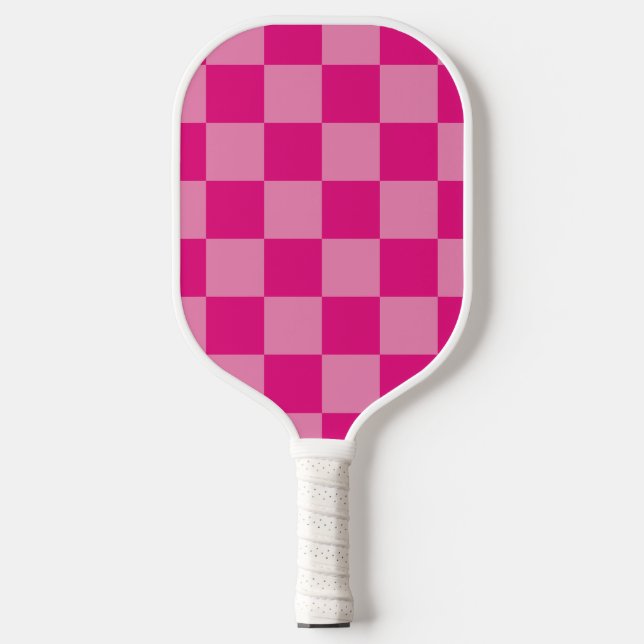 Modern pink chequered  pickleball paddle (Front)