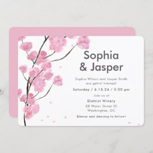 Modern Pink Cherry Blossoms Wedding Invitation