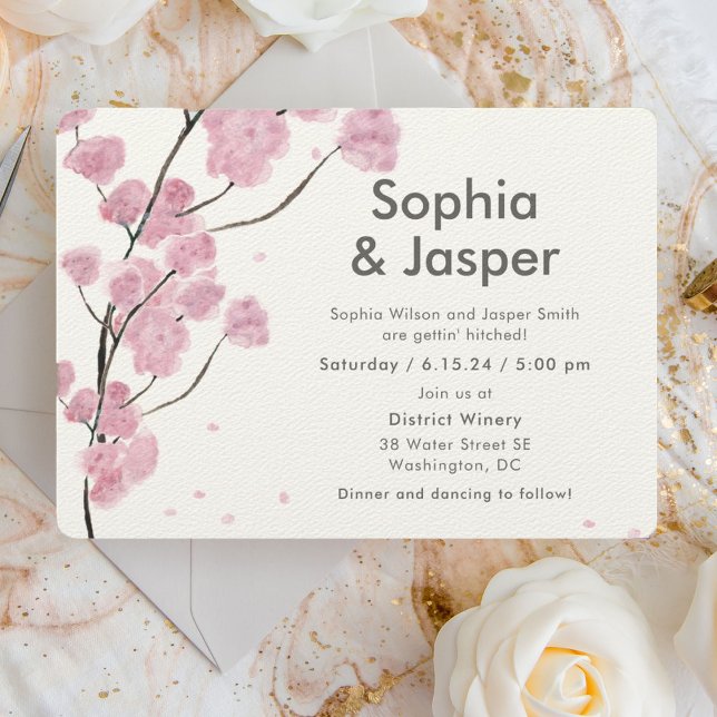 Modern Pink Cherry Blossoms Wedding Invitation (Creator Uploaded)