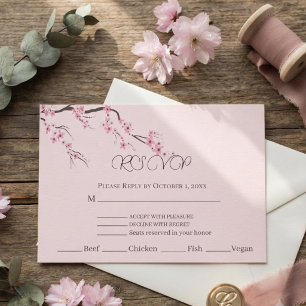 Modern Pink Cherry Sakura Floral Watercolor RSVP Card