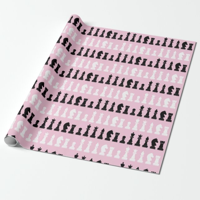 Modern Pink Chess Piece Game Pattern  Wrapping Paper (Unrolled)