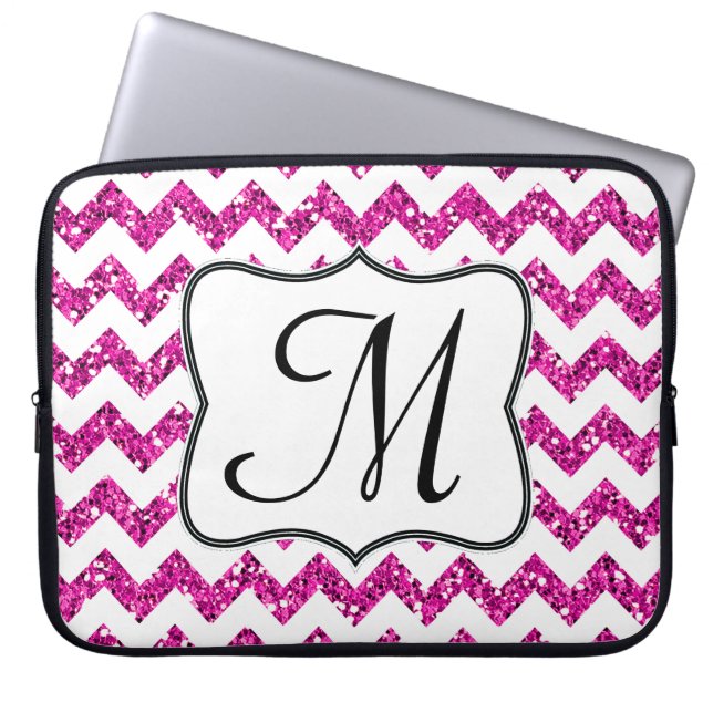 Modern Pink Chevron Monogram 15" Laptop Case (Front)