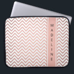 Modern Pink Chevron Pattern Girly Faux Rose Gold Laptop Sleeve<br><div class="desc">Protect your laptop in style with a chic trendy sleeve. Design features white and faux rose gold foil zig-zag chevron pattern and vertical stripe with your name or other customized text in a simple black typography font. This elegant computer case makes a stylish gift for her.</div>