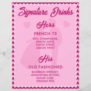 Modern Pink Chevron Signature Drinks Wedding Sign