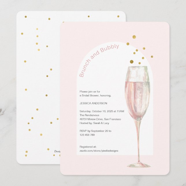 Modern Pink chic pop the bubbly champagne bridal  Invitation (Front/Back)