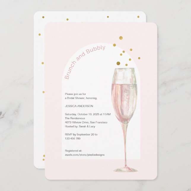 Modern Pink chic pop the bubbly champagne bridal   Invitation (Front/Back)