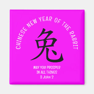 Modern Pink Chinese New YEAR OF THE RABBIT Magnet