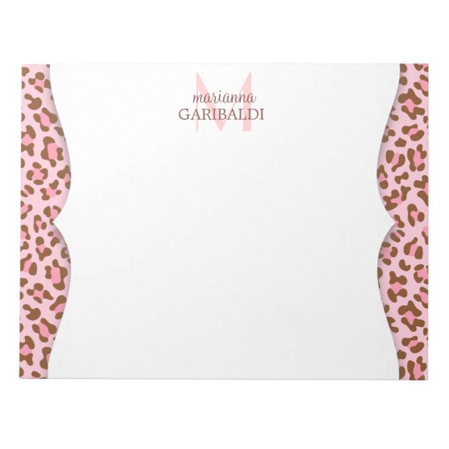 Modern Pink Choco Animal Print Girly Personalised Notepad (Front)