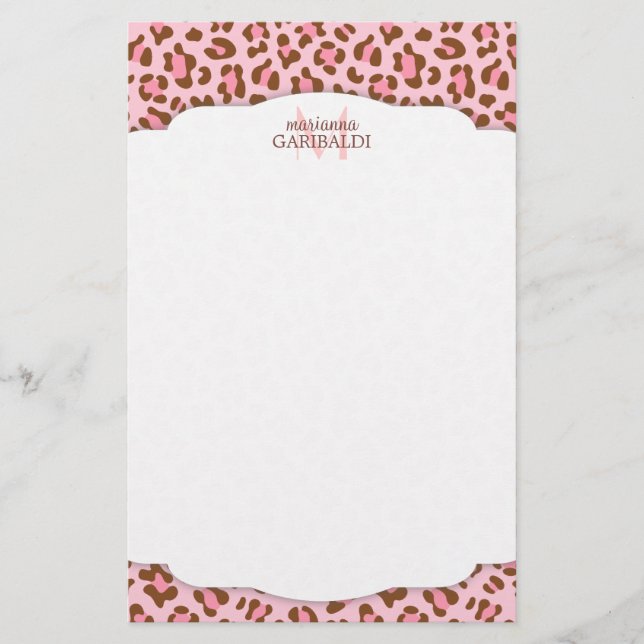 Modern Pink Choco Animal Print Girly Personalised Stationery (Front)