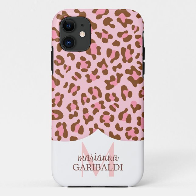Modern Pink Choco Leopard Print Girly Personalised Case-Mate iPhone Case (Back)