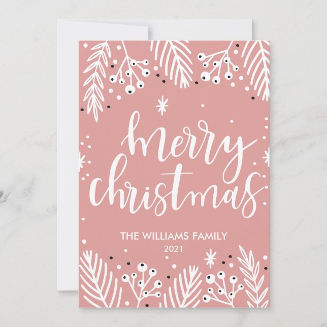 Modern Pink Christmas Holiday Card (Front)