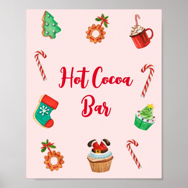 Modern Pink Christmas Hot Cocoa Bar Sign (Front)