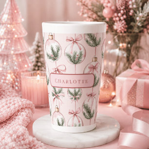 Modern Pink Christmas Ornament Personalised Latte Mug