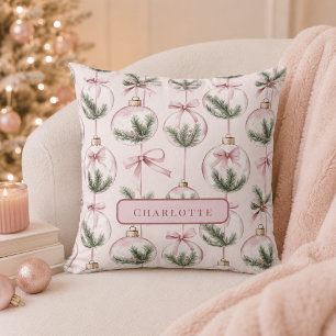 Modern Pink Christmas Ornament Personalised Pillow