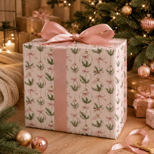 Modern Pink Christmas Ornament Wrapping Paper