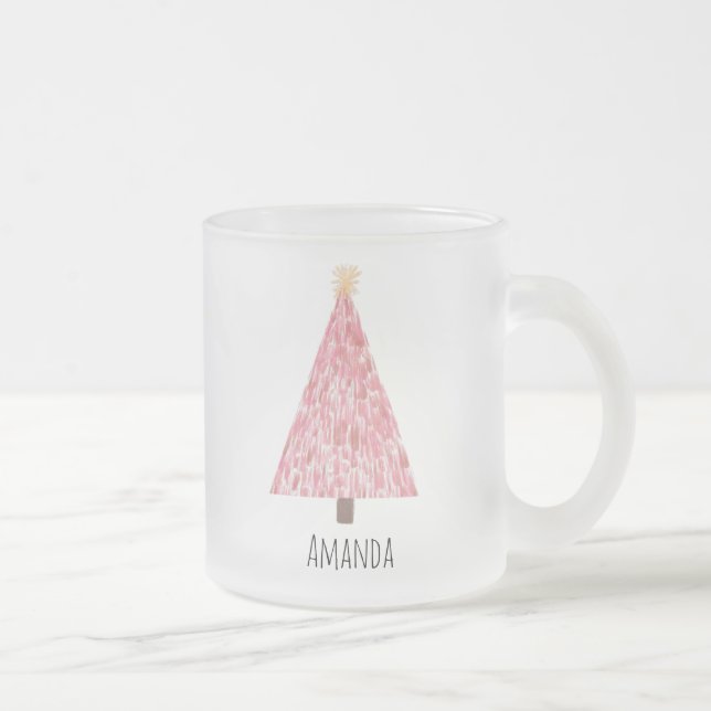 Modern pink christmas tree  frosted glass coffee mug (Right)