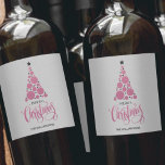 Modern Pink Christmas Tree Holiday Wine Label<br><div class="desc">Modern pink tree,  black stars,  Merry Christmas and your names in chic lettering on a barely grey background,  personalise these wine bottle labels to serve at your holiday party or to give as gifts or party favours for business gifts,  corporate gifts. CHANGE the background colour to anything.</div>