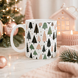 Modern Pink Christmas Tree Pattern Mug