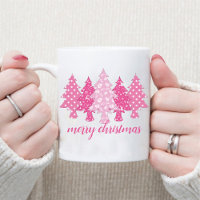 Modern Pink Christmas Tree Pattern Name Coffee