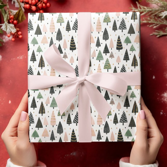 Modern Pink Christmas Tree Pattern Wrapping Paper (Creator Uploaded)