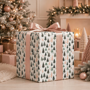 Modern Pink Christmas Tree Pattern Wrapping Paper