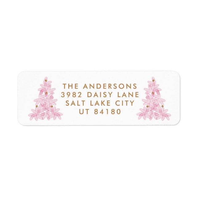 Modern Pink Christmas Tree Return Address Label (Front)