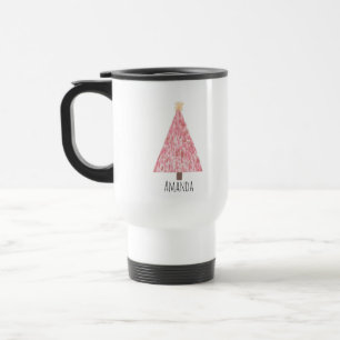 Modern pink christmas tree travel mug