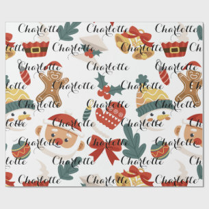 Modern Pink Christmas Trees Name Gift Personalised Wrapping Paper