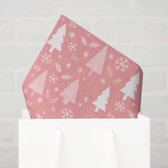 Modern Pink Christmas Trees Pattern Holiday Tissue Paper (Gift Bag)