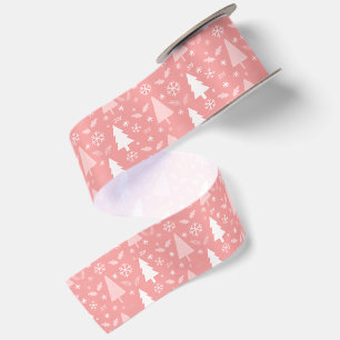 Modern Pink Christmas Trees Pattern Satin Ribbon