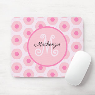 Modern Pink Circle Dots Geometric Monogram Mouse Mat