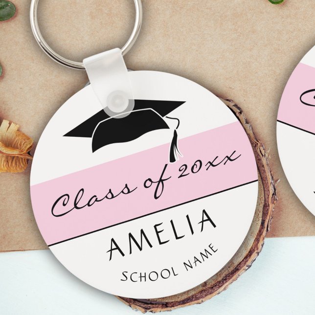 Modern Pink Class of and Graduate Name Graduation Key Ring (Creator Uploaded)