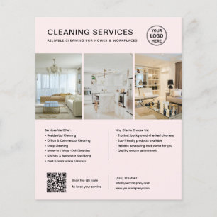 Modern Pink Cleaning Services QR Business Flyer
