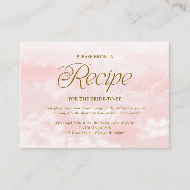 Modern Pink Cloud Bridal Shower Recipe Request Enclosure Card (Front)