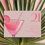 Modern Pink Cocktail 21st Birthday Invitation<br><div class="desc">Modern 21st birthday invitation featuring elegant chic typography and minimalist design in pink colour</div>