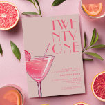 Modern Pink Cocktail 21st Birthday Invitation<br><div class="desc">Modern 21st birthday invitation featuring elegant chic typography and minimalist design in pink colour</div>