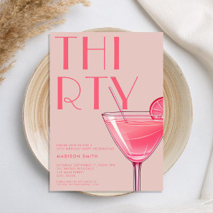 Modern Pink Cocktail 30th Birthday Invitation