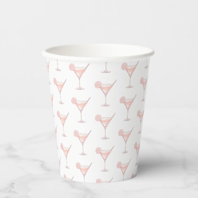 Modern Pink Cocktail Birthday Paper Cups (Front)