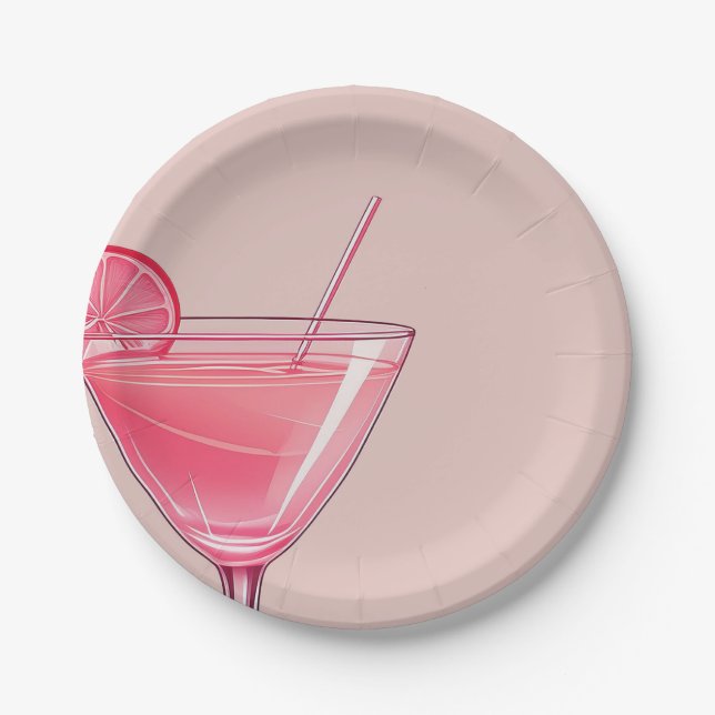 Modern Pink Cocktail Birthday Paper Plate (Front)