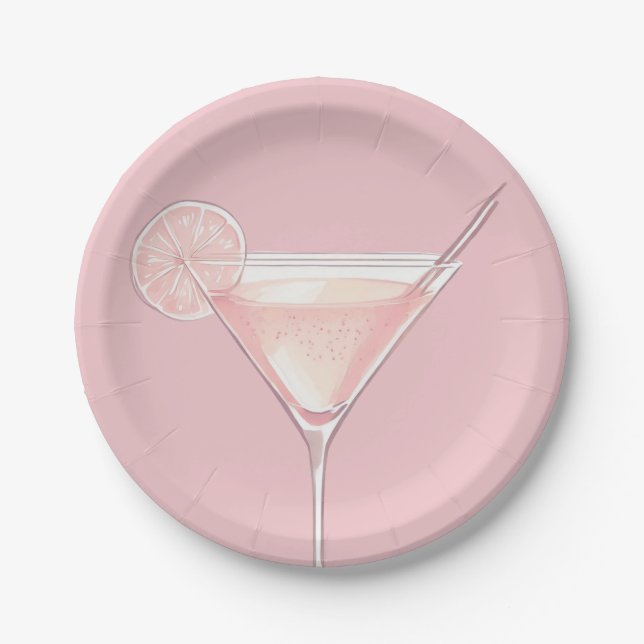 Modern Pink Cocktail Birthday Paper Plate (Front)