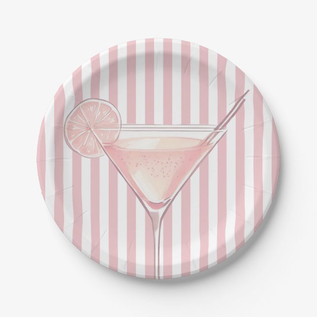 Modern Pink Cocktail Birthday Paper Plate (Front)