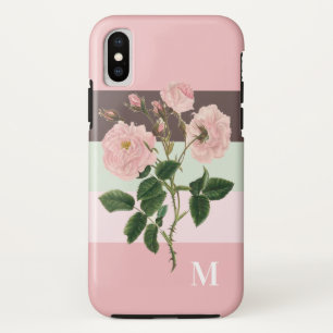 Modern Pink Colour Block Floral Monogram iPhone X Case
