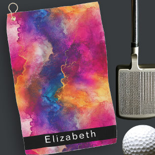 Modern Pink Colour Fusion Personalised Golf Towel