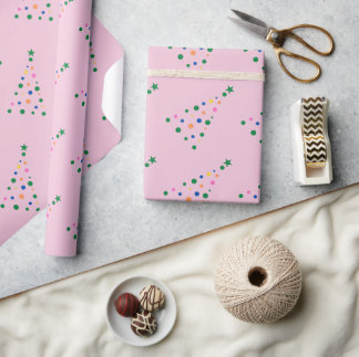 Modern Pink Colourful Christmas Tree Wrapping Paper