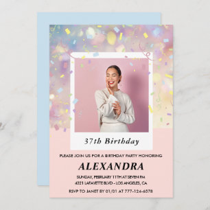 Modern Pink Confetti Photo 37th birthday Invitation