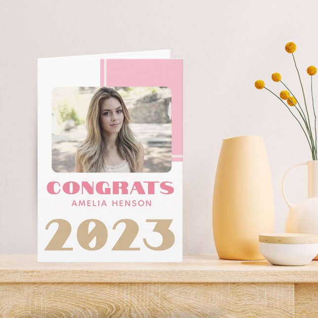 Modern Pink Congrats Graduate Photo  Card (Creator Uploaded)