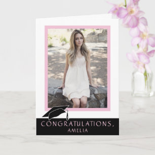 Modern Pink Congratulations Graduation Photo Card